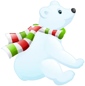 Cheerful Winter Polar Bear Clipart with Festive Red and Green Striped Scarf