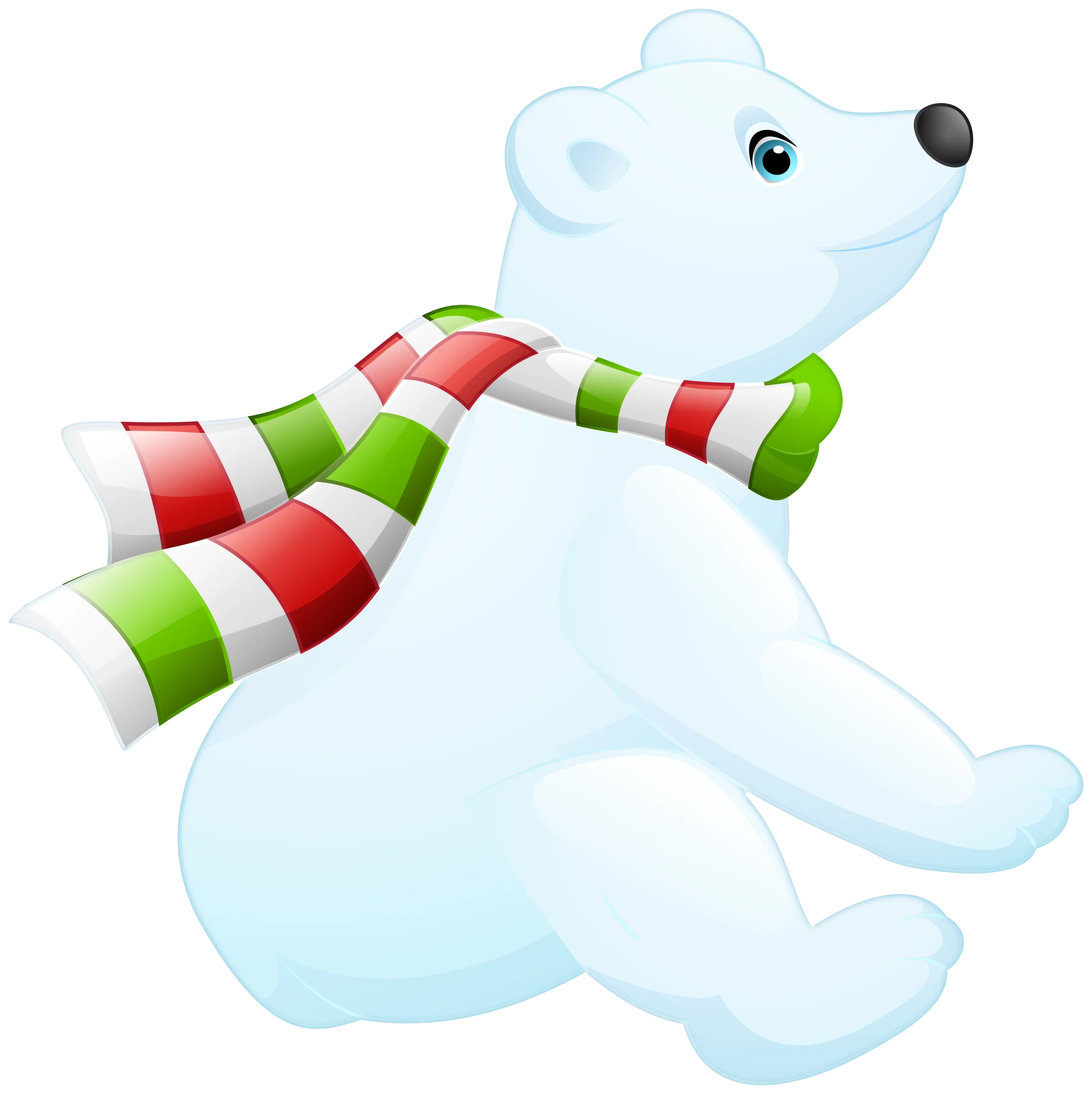 Cheerful Winter Polar Bear Clipart with Festive Red and Green Striped Scarf