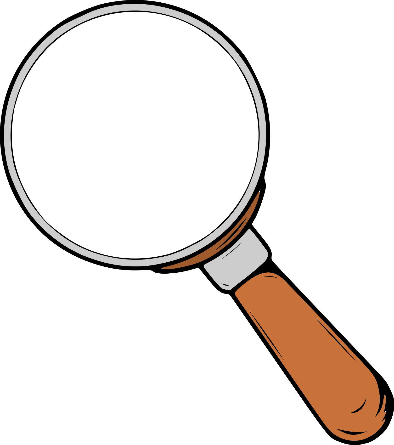 Classic Wooden Handle Magnifying Glass Clipart - Detailed Investigative Tool Illustration