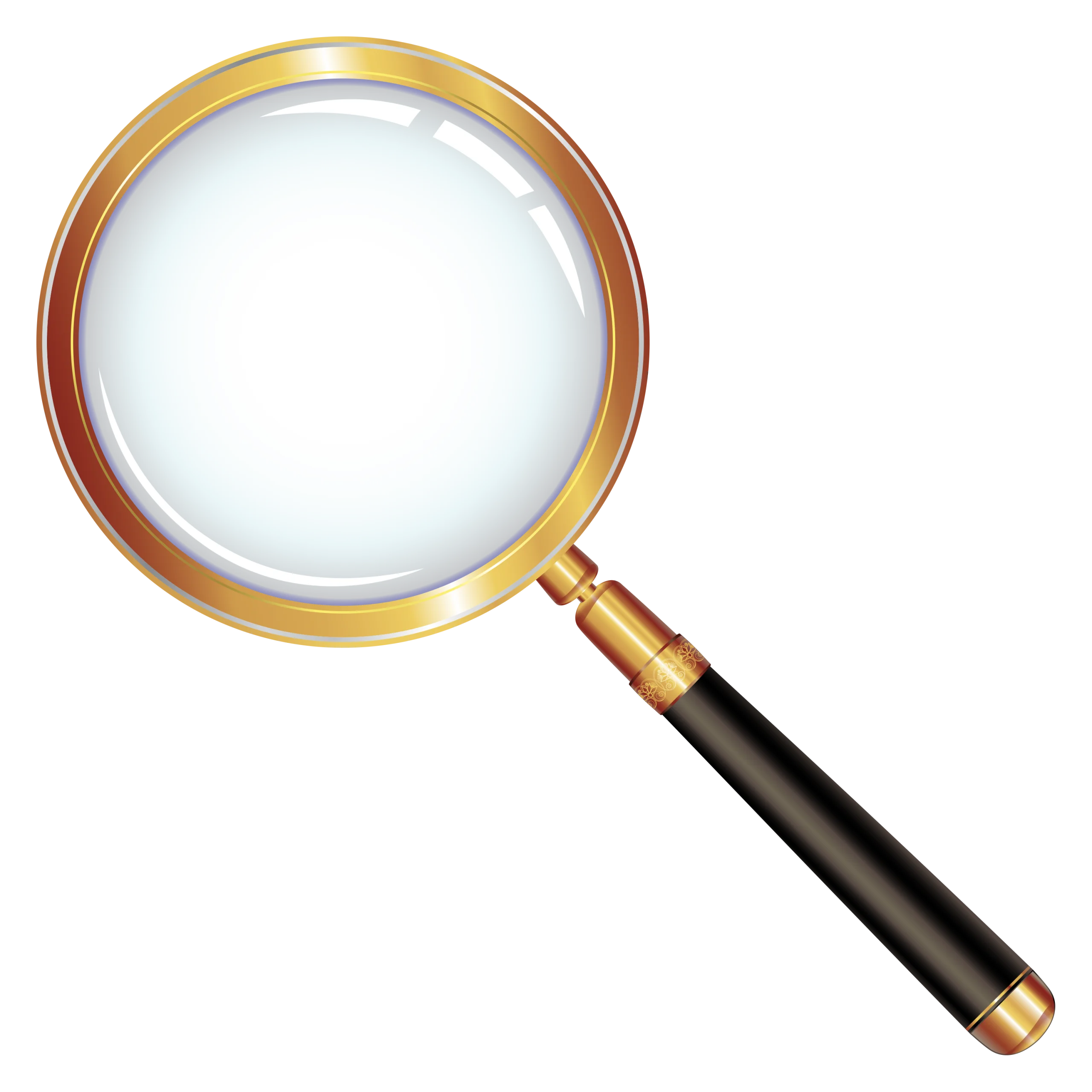 Elegant Golden and Black Magnifying Glass Clipart with Polished Lens Design