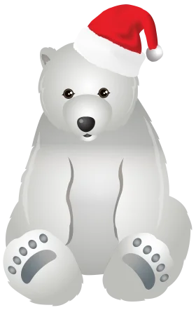 Festive Winter Polar Bear Clipart Wearing Jolly Red Santa Hat