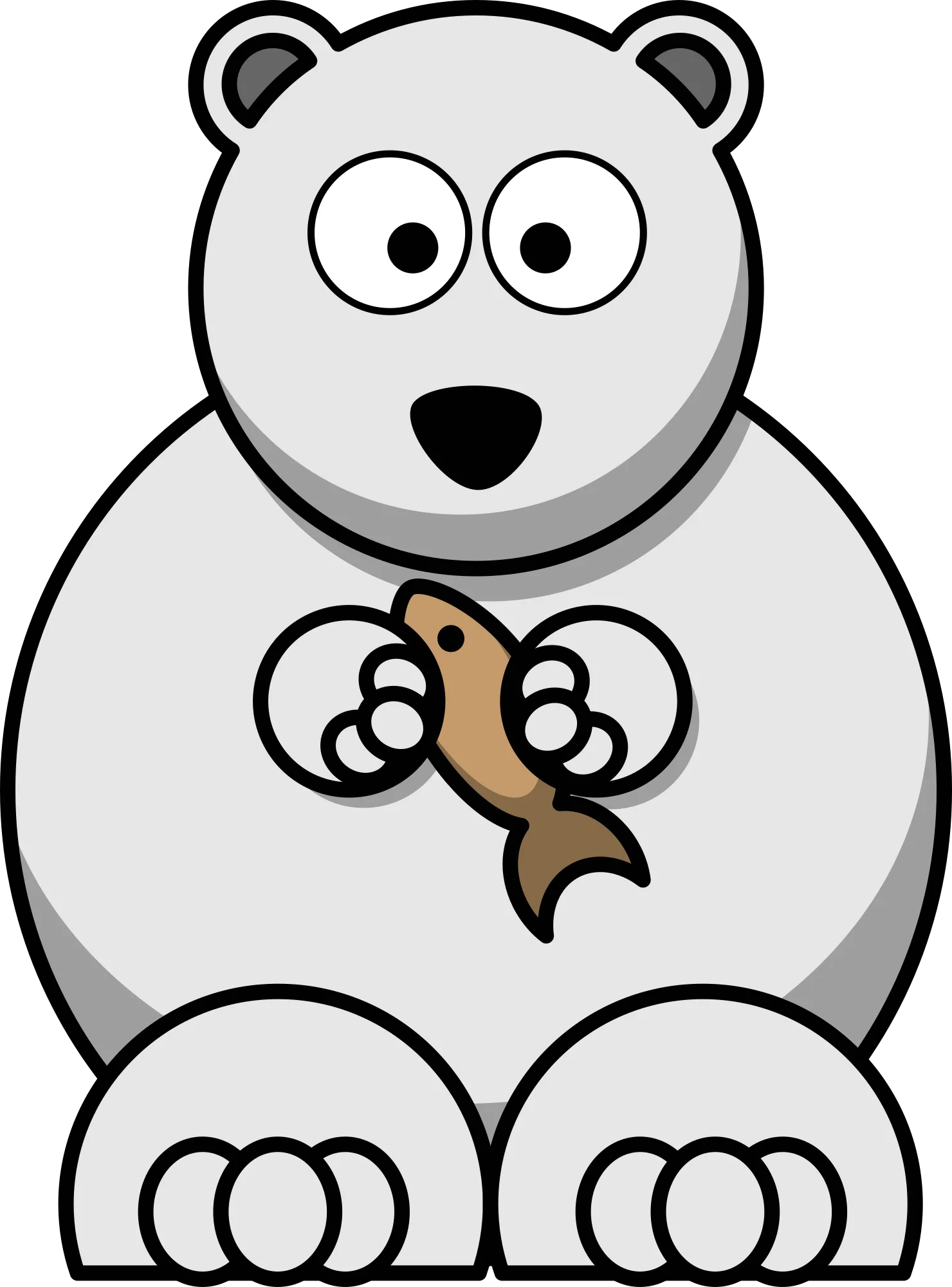 Minimalist Cartoon-Style Polar Bear Clipart with Adorable Fish Snack