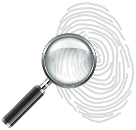 Professional Magnifying Glass Clipart Revealing Fingerprint Pattern in Grayscale