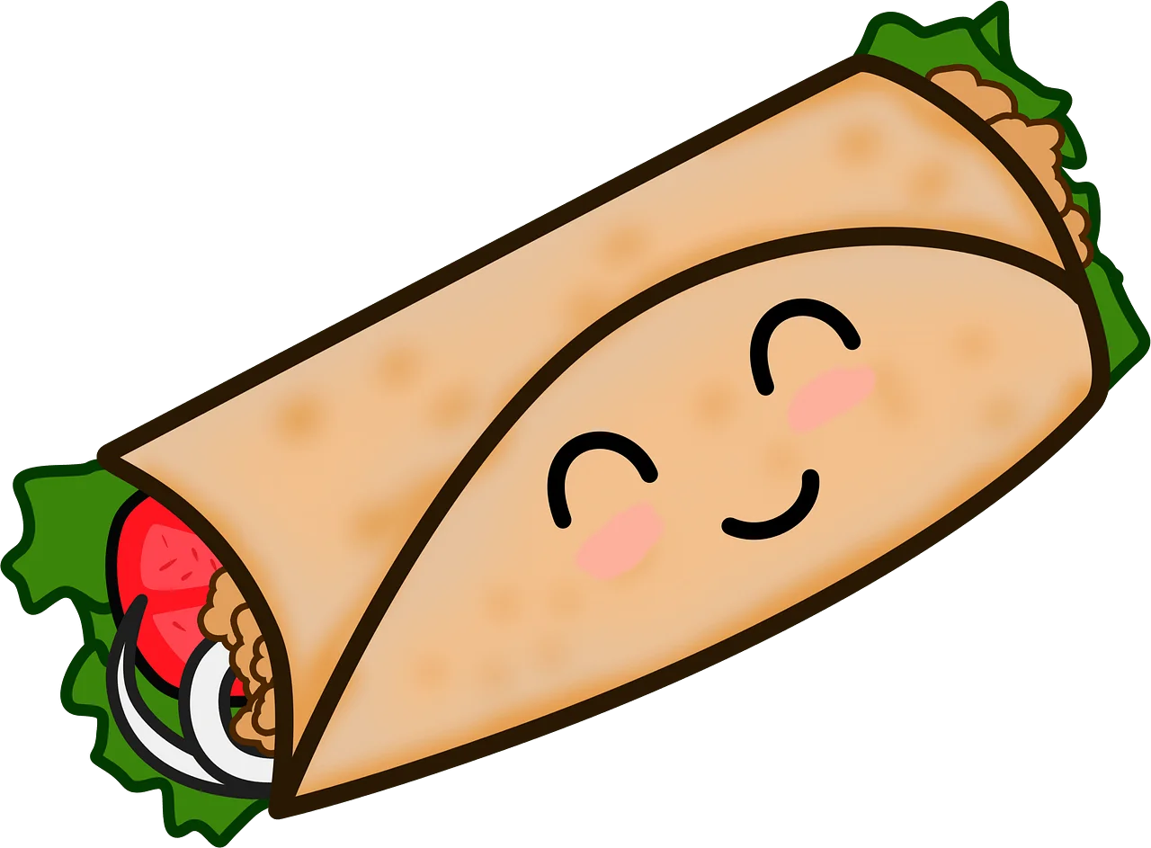 Adorable Kawaii Taco Clipart with Cute Smiley Face and Fresh Ingredients