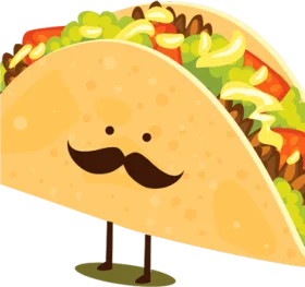 Charming Mustached Taco Clipart with Playful Cartoon Character Design
