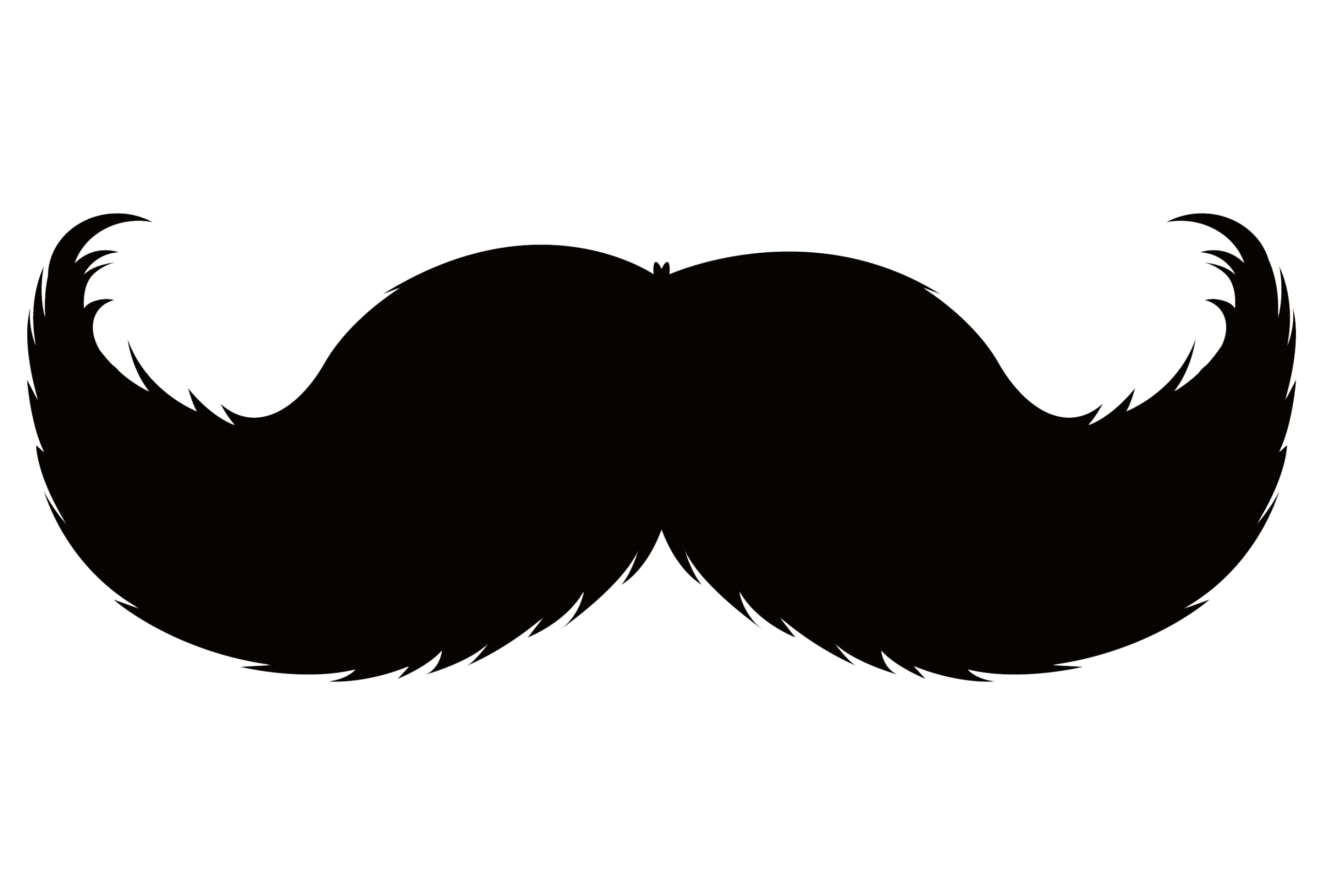 Classic Curled Handlebar Mustache Silhouette Black and White Clipart Design