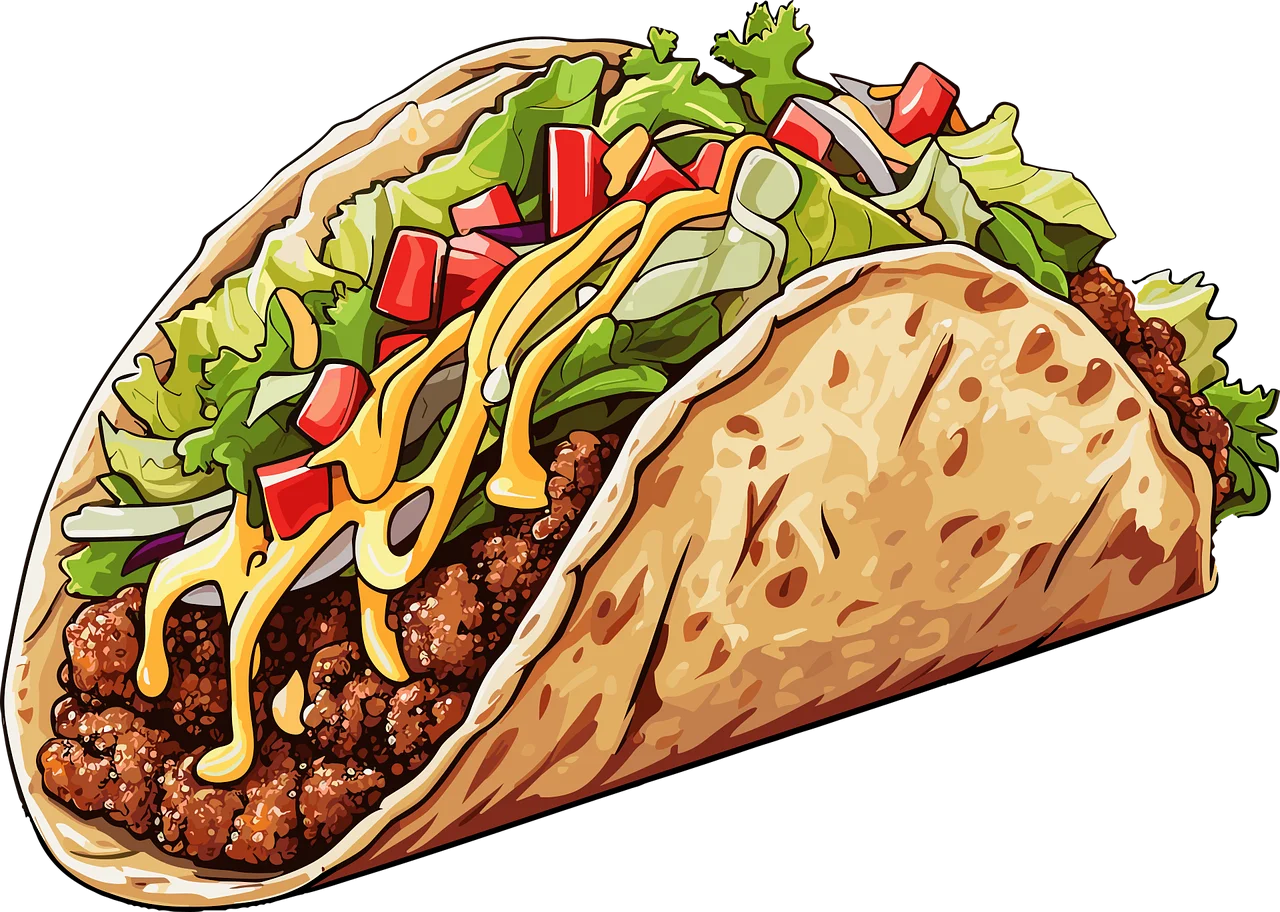 Deliciously Detailed Mexican Taco Clipart with Savory Ground Beef and Fresh Toppings