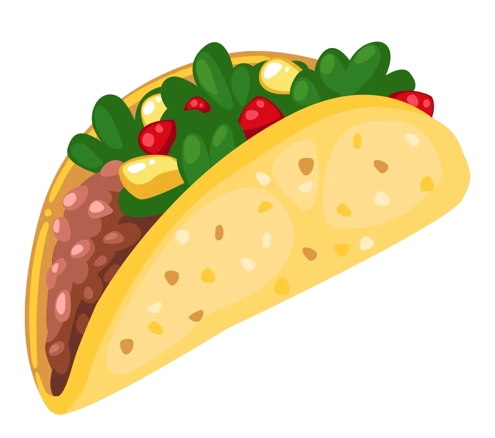 Delightful Mexican Cuisine Taco Clipart with Colorful Ingredients and Playful Design