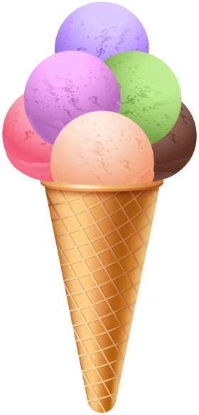 Delightful Multi-Flavor Ice Cream Cone Clipart with Pastel-Colored Scoops