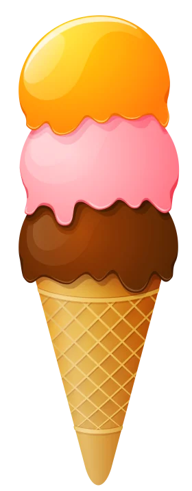 Delightful Three-Scoop Ice Cream Cone Clipart with Melting Layers of Flavor