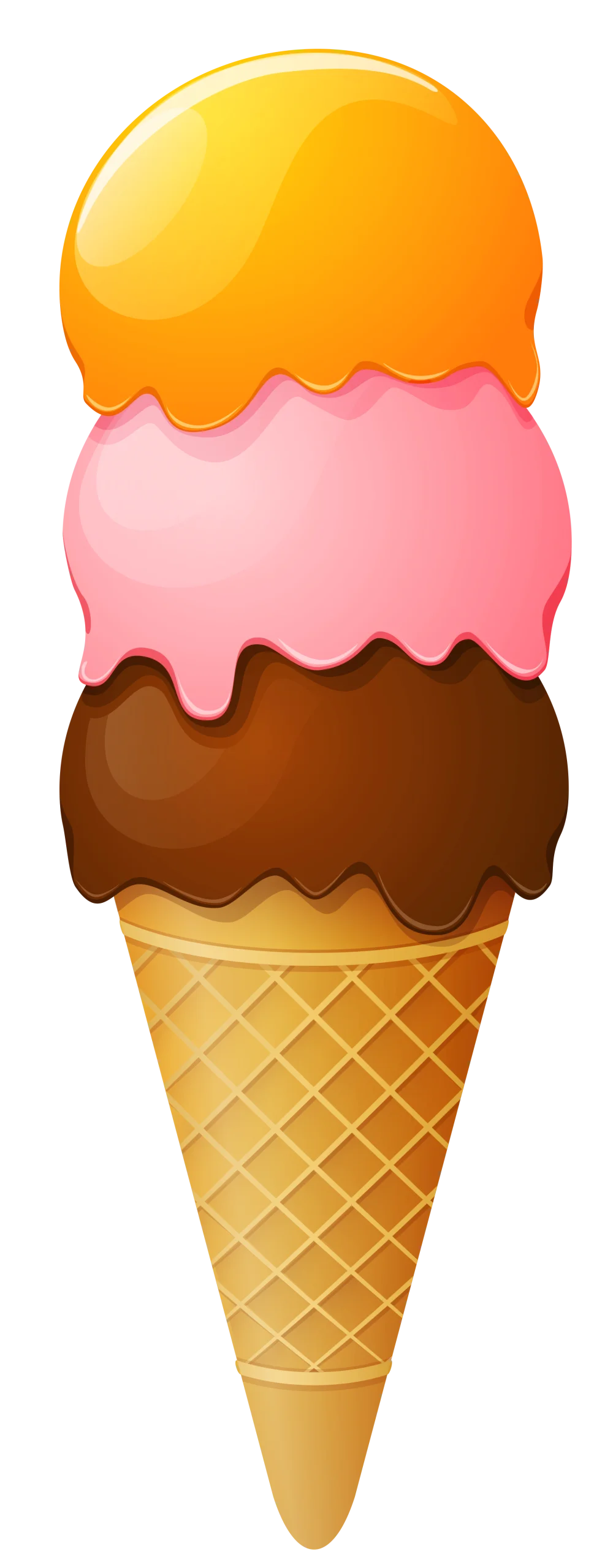 Delightful Three-Scoop Ice Cream Cone Clipart with Melting Layers of Flavor