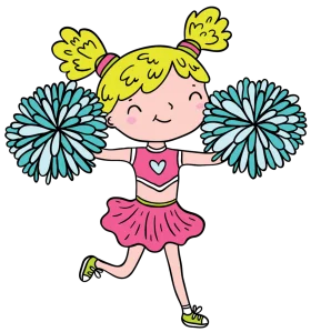 Adorable Cartoon Cheerleader Clipart with Pom-Poms and Playful Spirit
