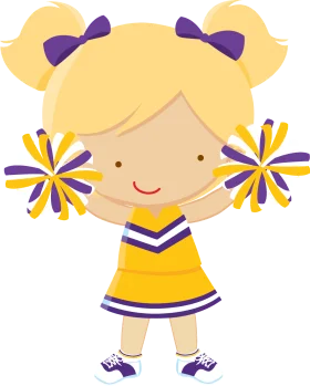Adorable Little Cheerleader Clipart with Purple and Yellow School Spirit