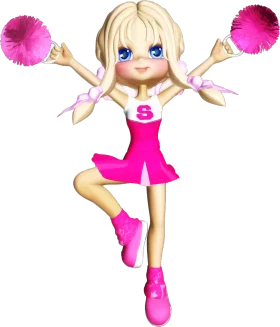 Adorable Pink Cheerleader Cartoon Clipart with Playful Pose and Pom-Poms