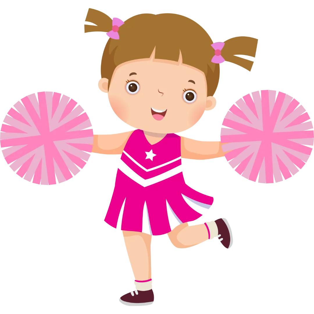 Adorable Young Cheerleader Clipart with Pink Pom-Poms and Energetic Pose
