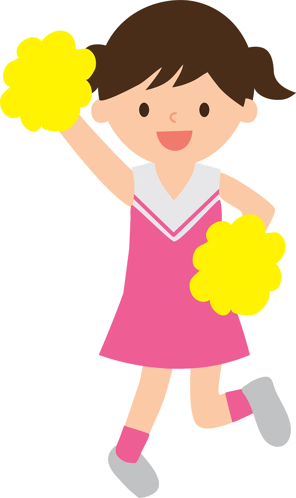 Adorable Young Cheerleader Clipart with Sunny Yellow Pom-Poms and Energetic Pose