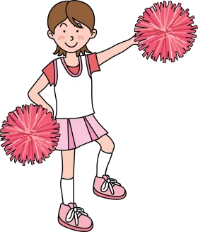 Adorable Young Cheerleader with Pink Pom-Poms Cartoon Clipart Illustration