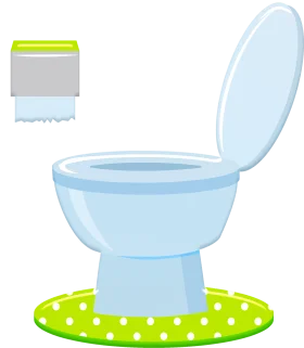 Cartoon-Style Pastel Blue Toilet Clipart with Cheerful Green Accents