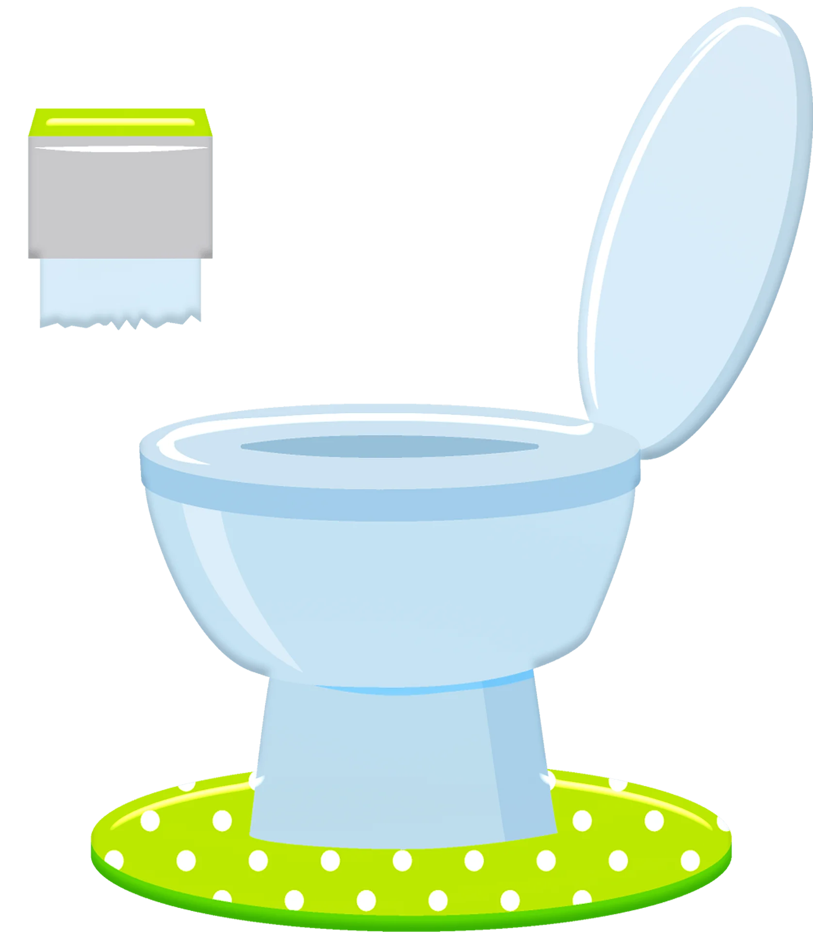 Cartoon-Style Pastel Blue Toilet Clipart with Cheerful Green Accents
