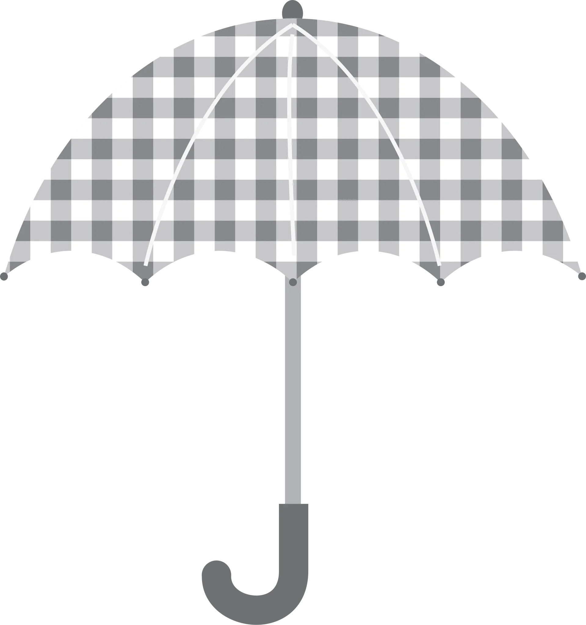 Charming Gray Gingham Pattern Umbrella Clipart with Elegant Curved Handle