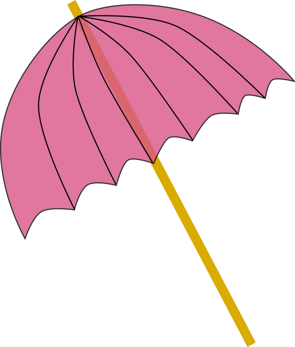 Charming Pink Umbrella Clipart with Delicate Scalloped Edges and Golden Handle