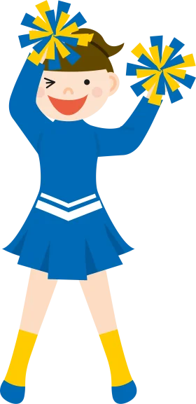 Cheerful Blue and Yellow Pom-Pom Cheerleader Cartoon Clipart for Sports Fans