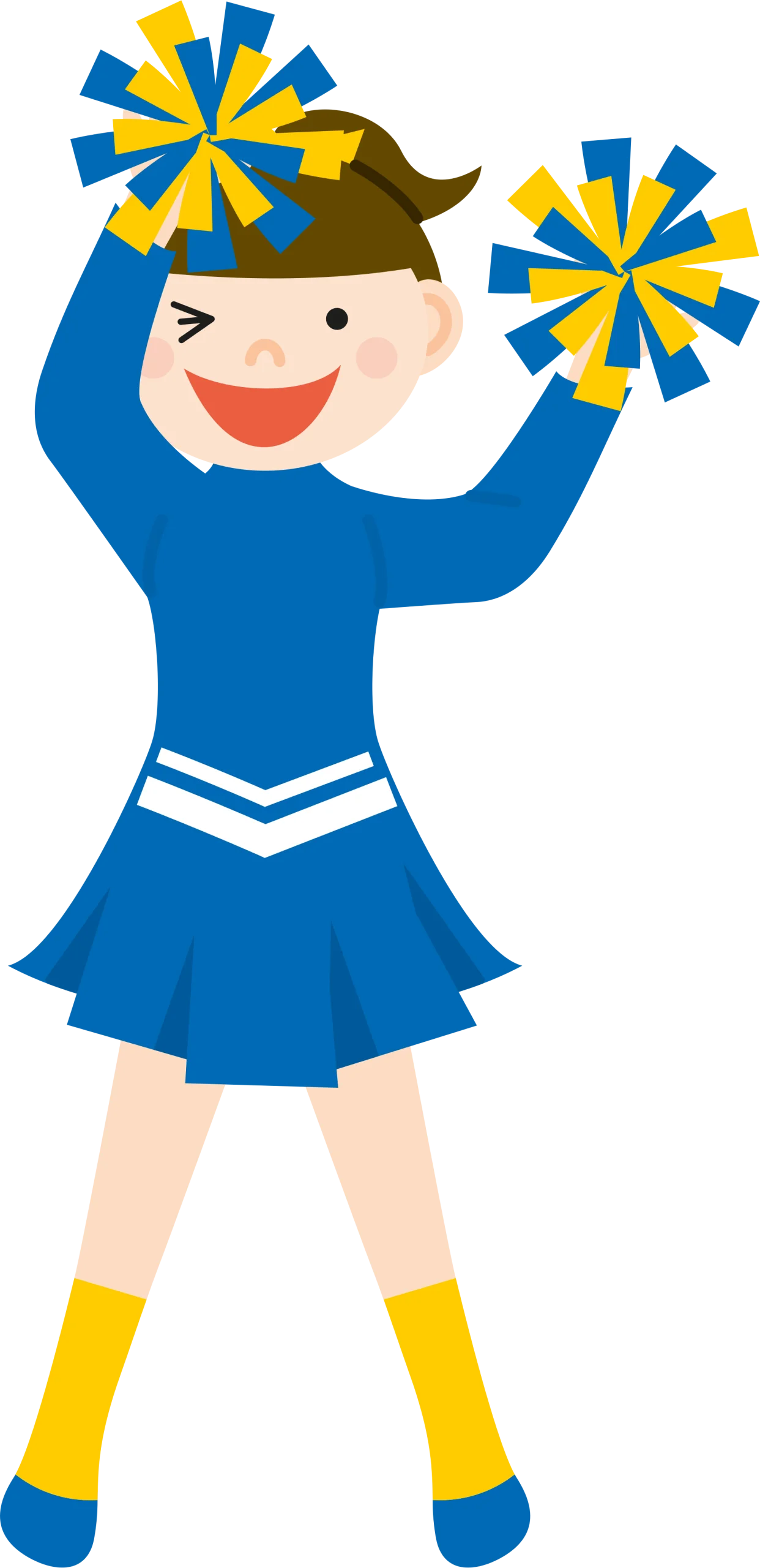 Cheerful Blue and Yellow Pom-Pom Cheerleader Cartoon Clipart for Sports Fans