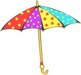 Cheerful Multicolored Stars and Polka Dots Umbrella Clipart Design