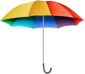 Cheerful Rainbow Colored Open Umbrella Clipart Design with Curved Handle