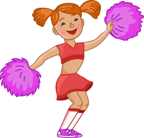 Cheerful Young Cheerleader Girl with Purple Pom-Poms Cartoon Clipart Design