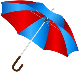 Classic Blue and Red Color Block Umbrella Clipart Design with Curved Handle