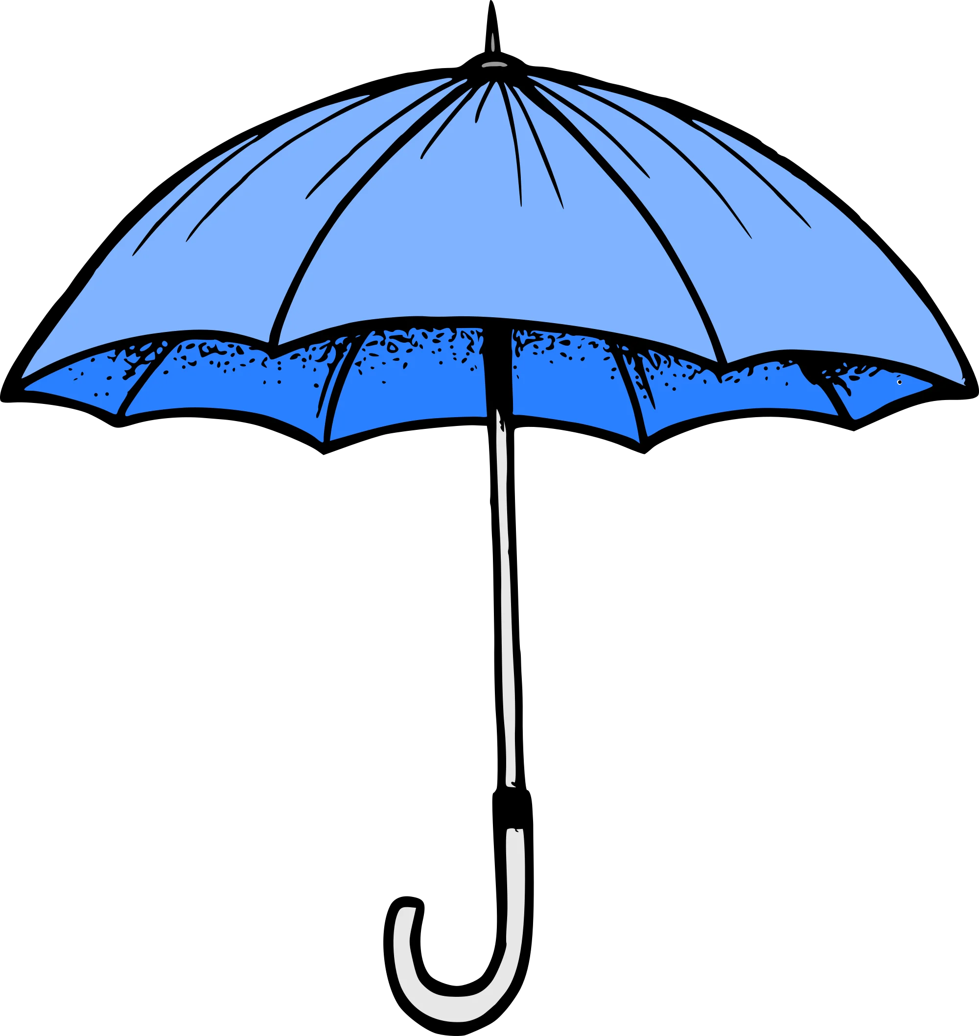 Classic Blue Open Umbrella Clipart with Elegant Curved Handle Design