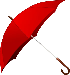 Classic Crimson Umbrella Clipart Design with Wooden Handle and Elegant Curve