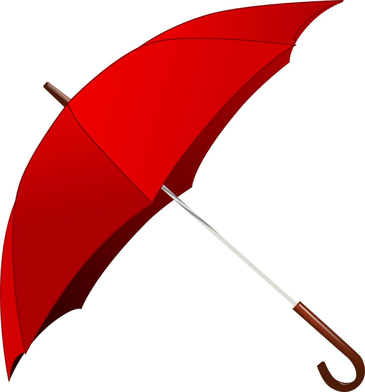 Classic Crimson Umbrella Clipart Design with Wooden Handle and Elegant Curve