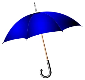 Classic Navy Blue Open Umbrella Clipart Illustration with Wooden Handle