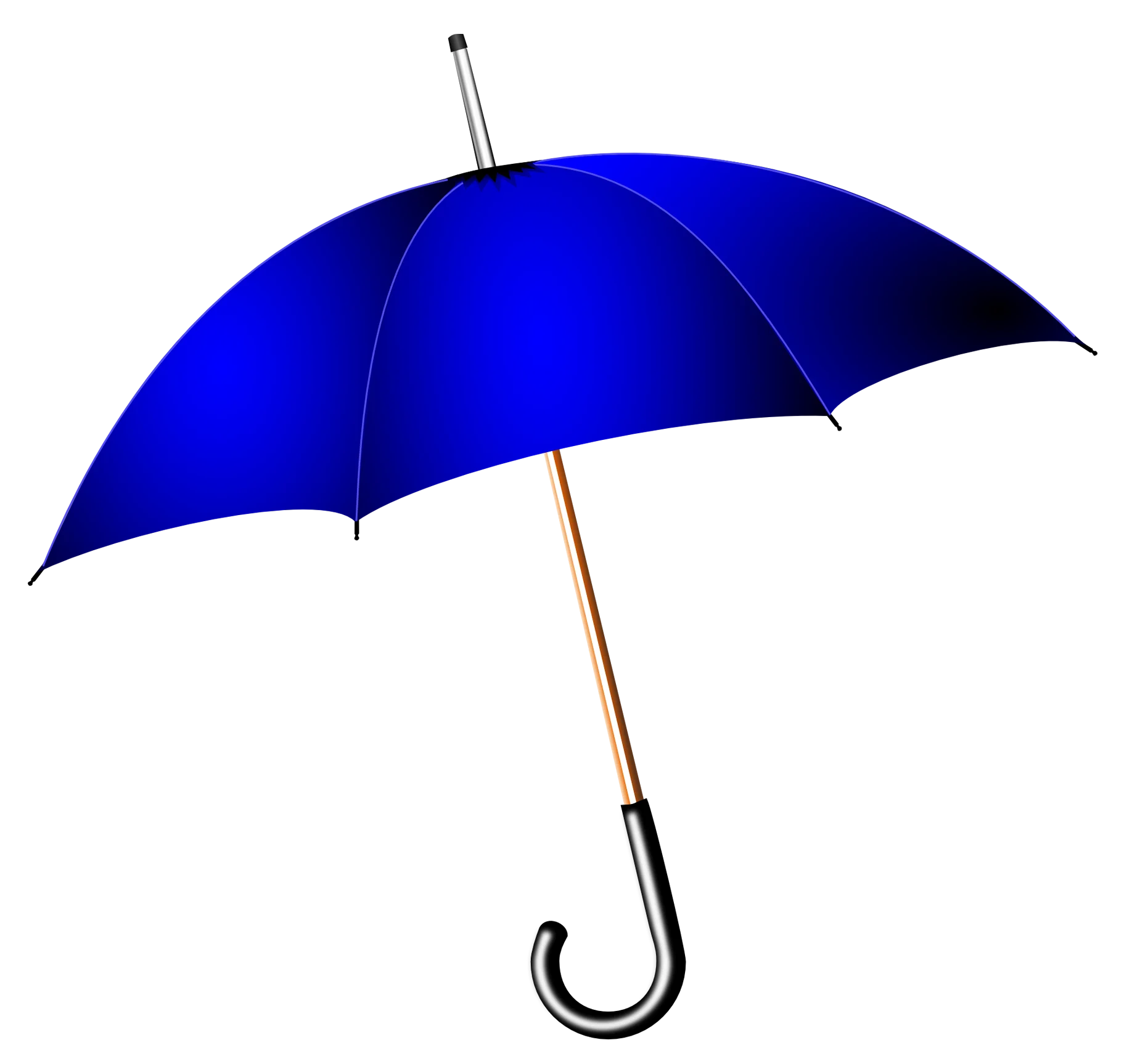 Classic Navy Blue Open Umbrella Clipart Illustration with Wooden Handle
