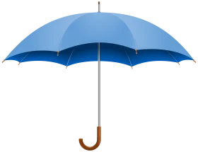 Classic Sky Blue Open Umbrella Clipart with Wooden Curved Handle Design
