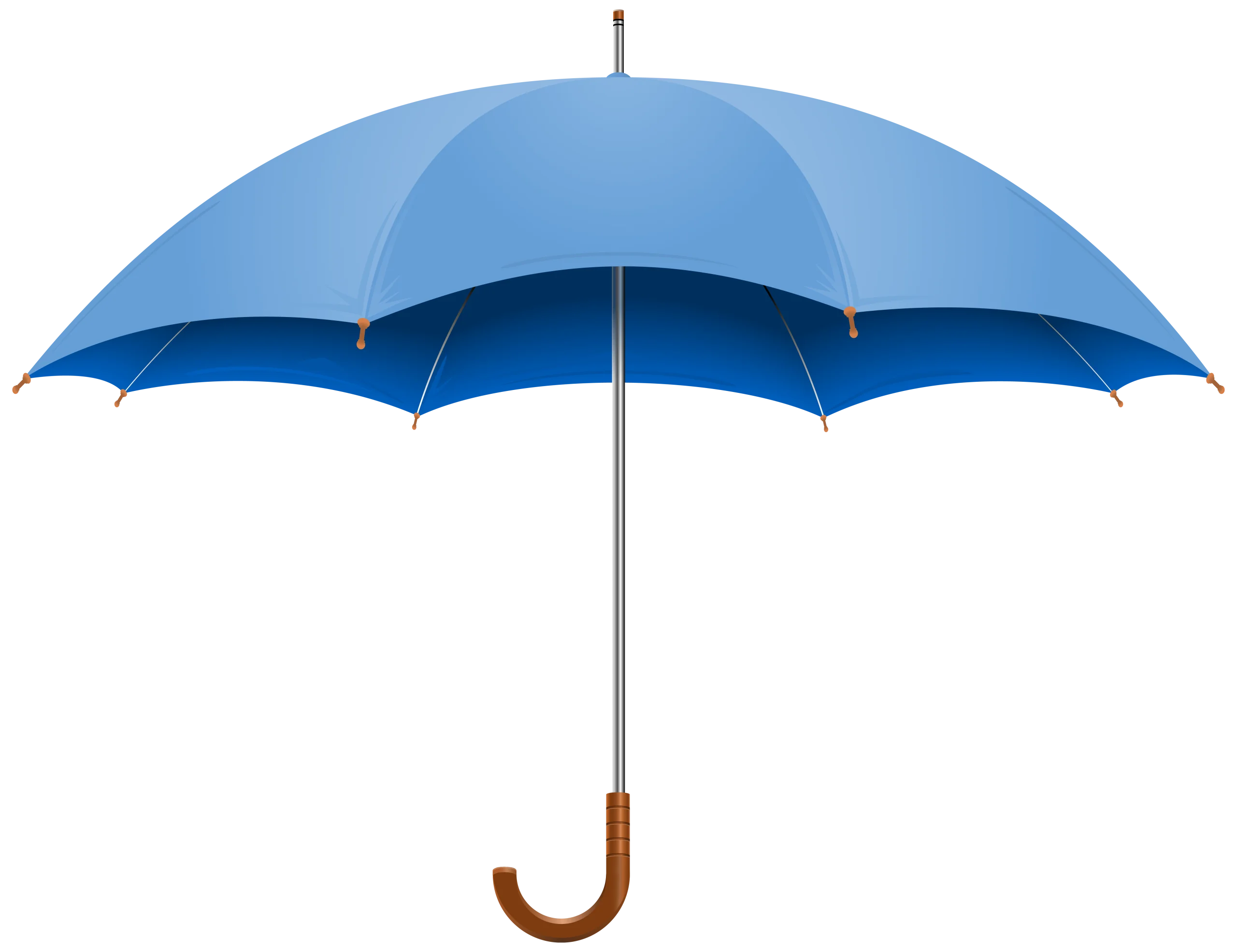 Classic Sky Blue Open Umbrella Clipart with Wooden Curved Handle Design