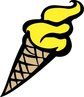 Classic Soft Serve Ice Cream Cone Clipart Illustration with Swirled Yellow Topping
