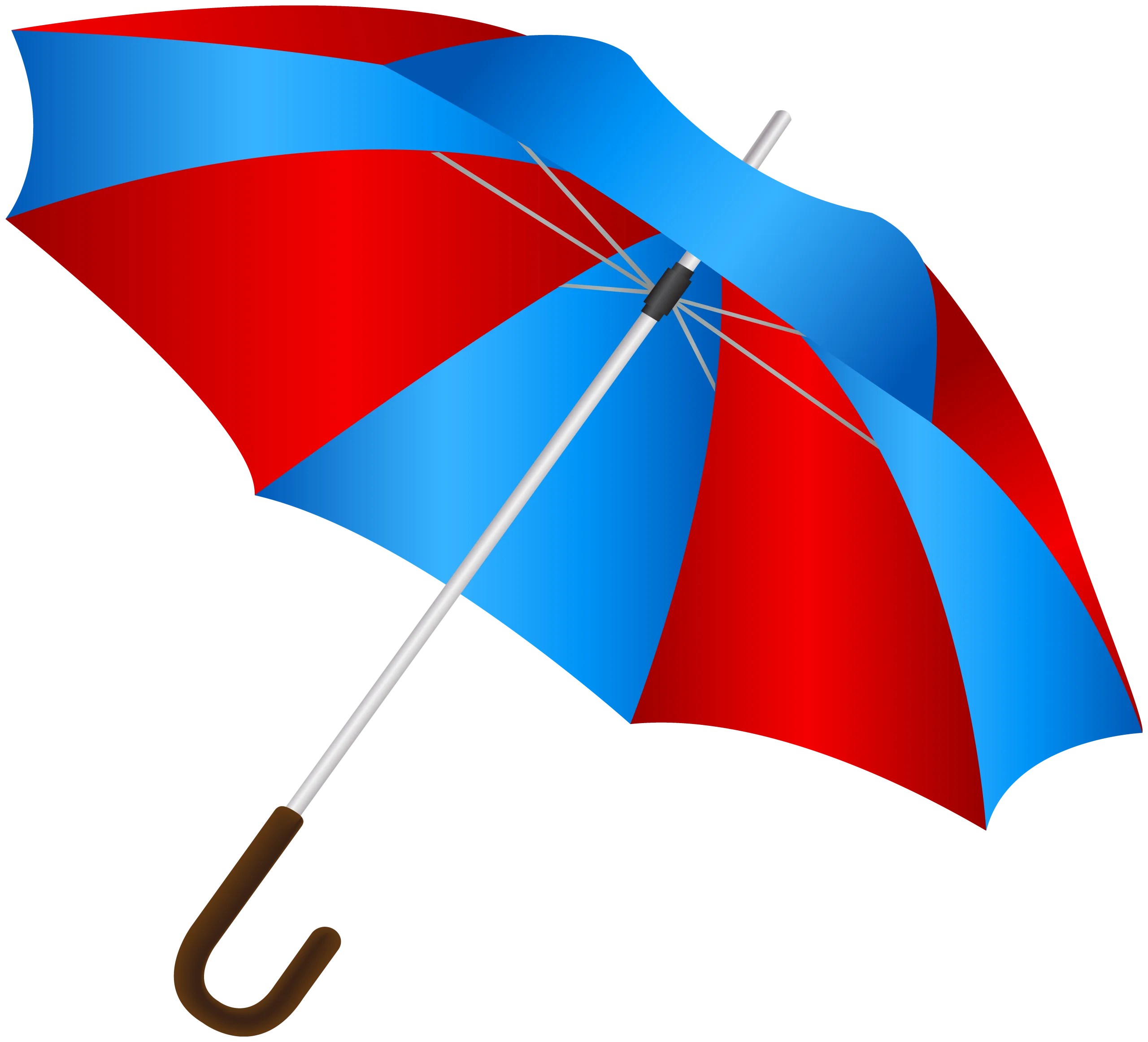 Classic Striped Blue and Red Open Umbrella Clipart Design with Curved Handle