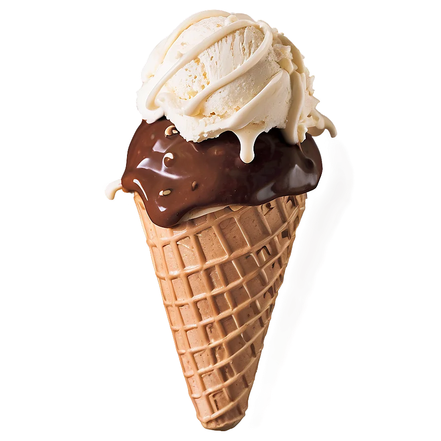 Classic Vanilla and Chocolate Swirl Ice Cream Cone Clipart with Delectable Melting Layers