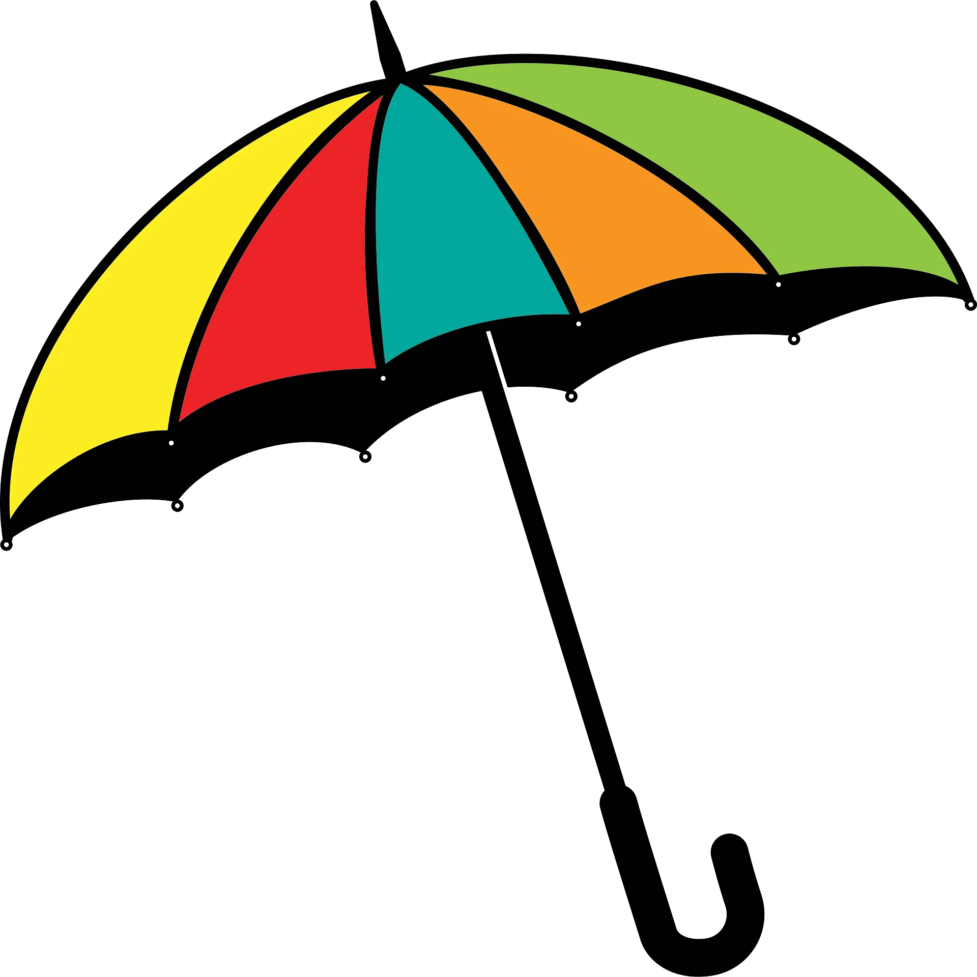 Colorful Open Umbrella Clipart with Bold Segmented Rainbow Design