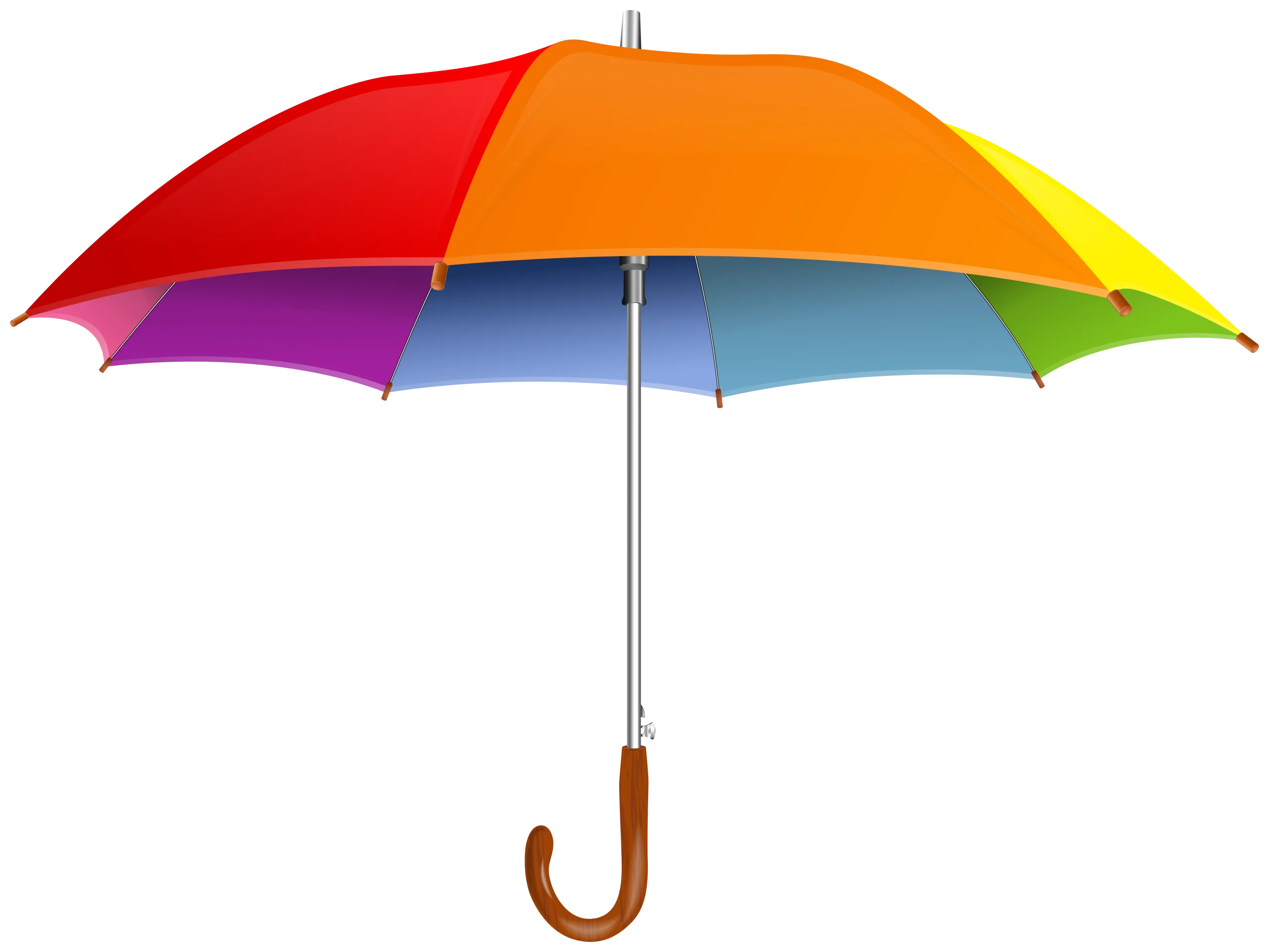 Colorful Rainbow Spectrum Umbrella Clipart with Wooden Curved Handle