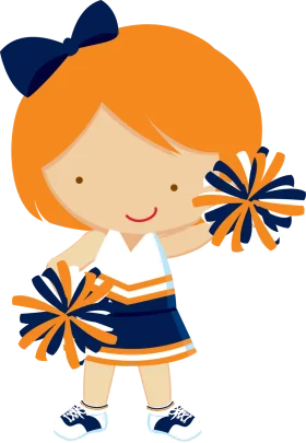 Cute Cartoon Cheerleader Clipart in Navy Blue and Orange School Spirit Design
