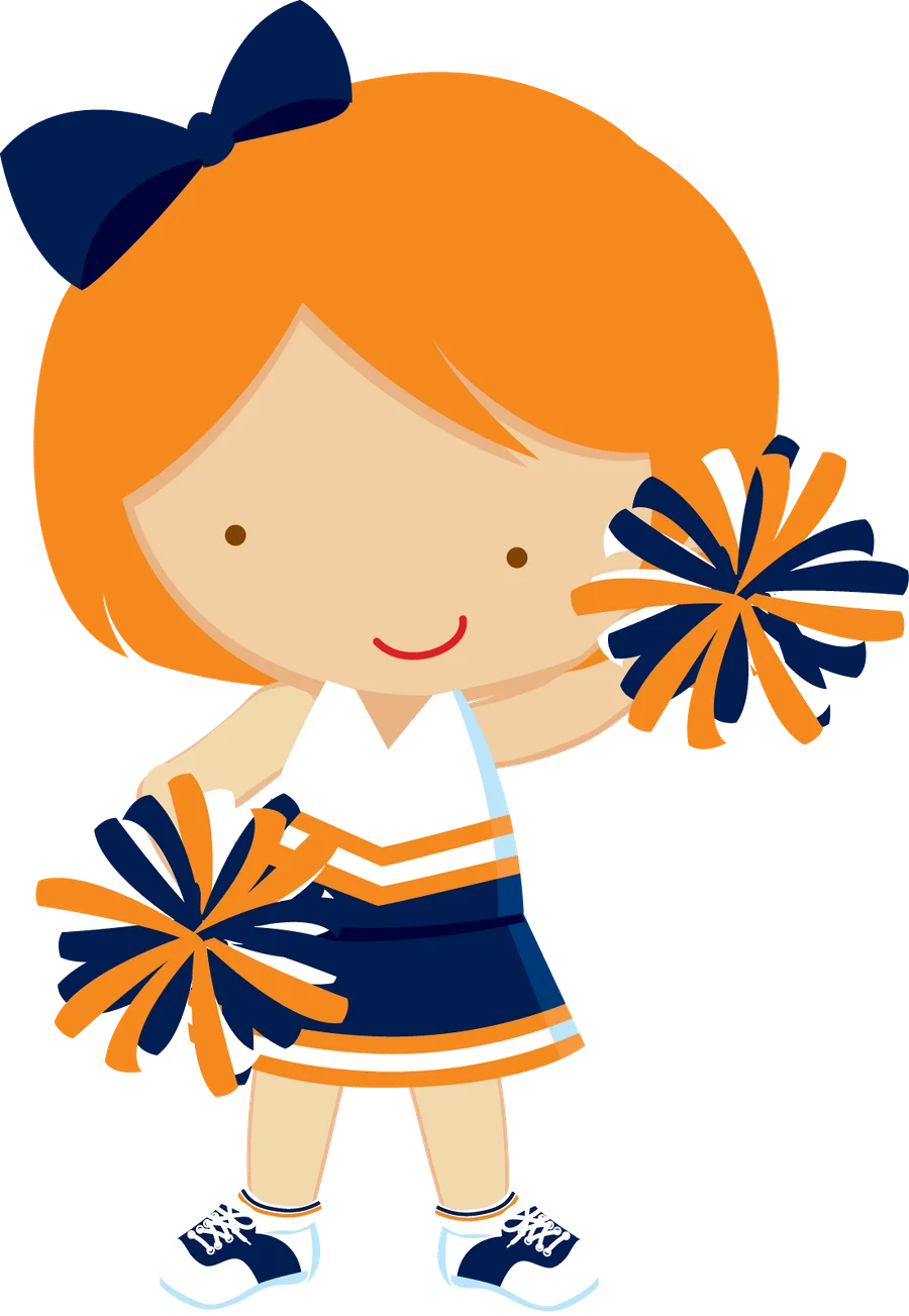 Cute Cartoon Cheerleader Clipart in Navy Blue and Orange School Spirit Design