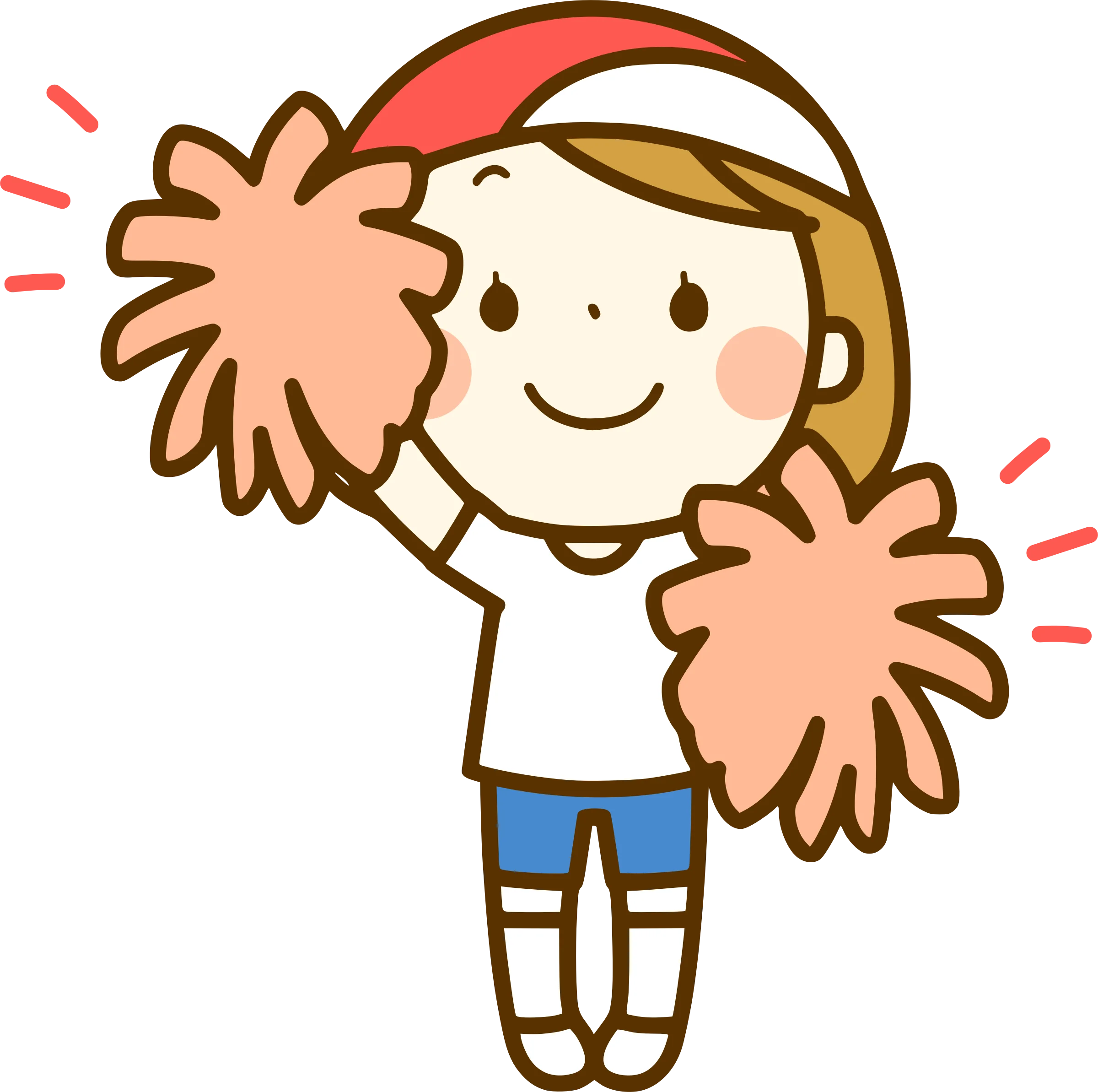 Cute Cheerleader Character with Playful Pom-Poms Cartoon Clipart Design