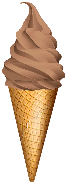 Delectable Chocolate Soft Serve Ice Cream Cone Clipart with Golden Waffle Texture