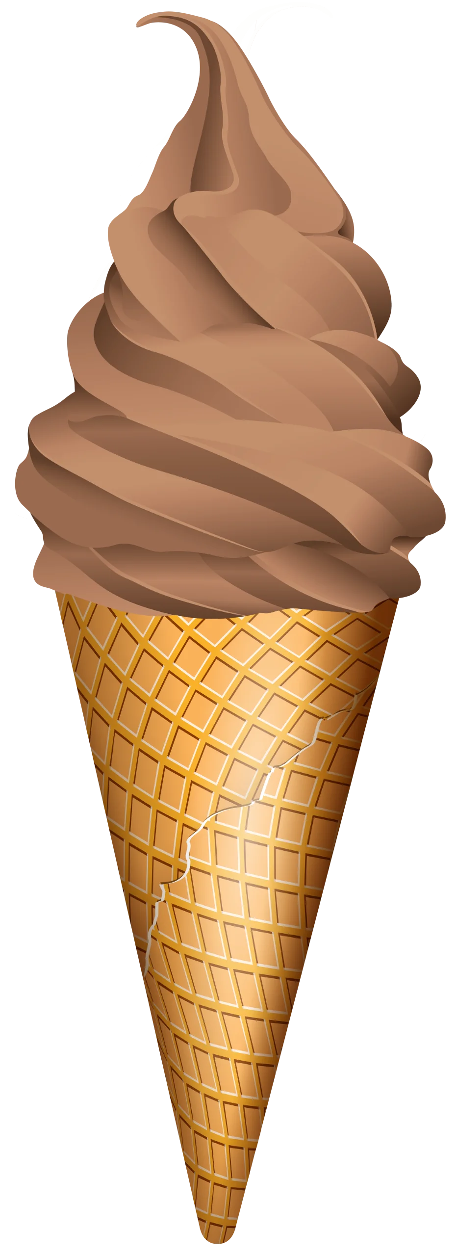 Delectable Chocolate Soft Serve Ice Cream Cone Clipart with Golden Waffle Texture