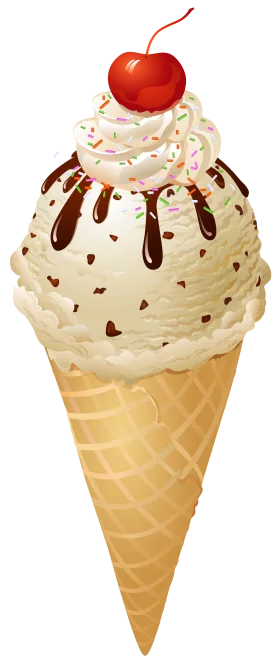 Delectable Vanilla Ice Cream Cone Clipart with Chocolate Drizzle and Cherry