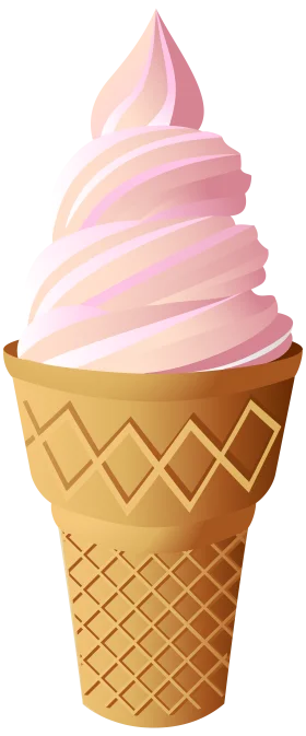 Delicate Pink Soft Serve Ice Cream Cone with Golden Waffle Cone Clipart Illustration